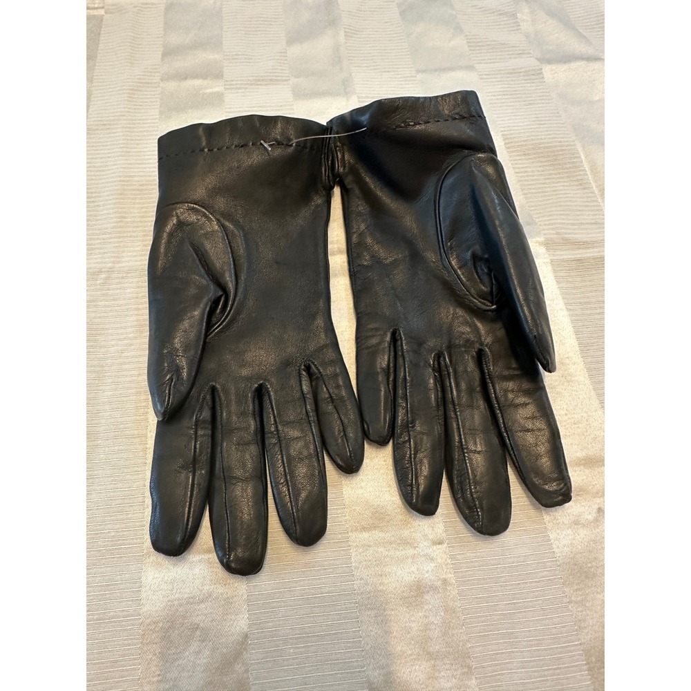 Nella Nera Black Genuine Leather Gloves Rabbit Fur Lined Made in Italy Size 7.5